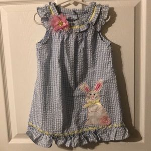 Rare Editions blue gingham Easter bunny dress